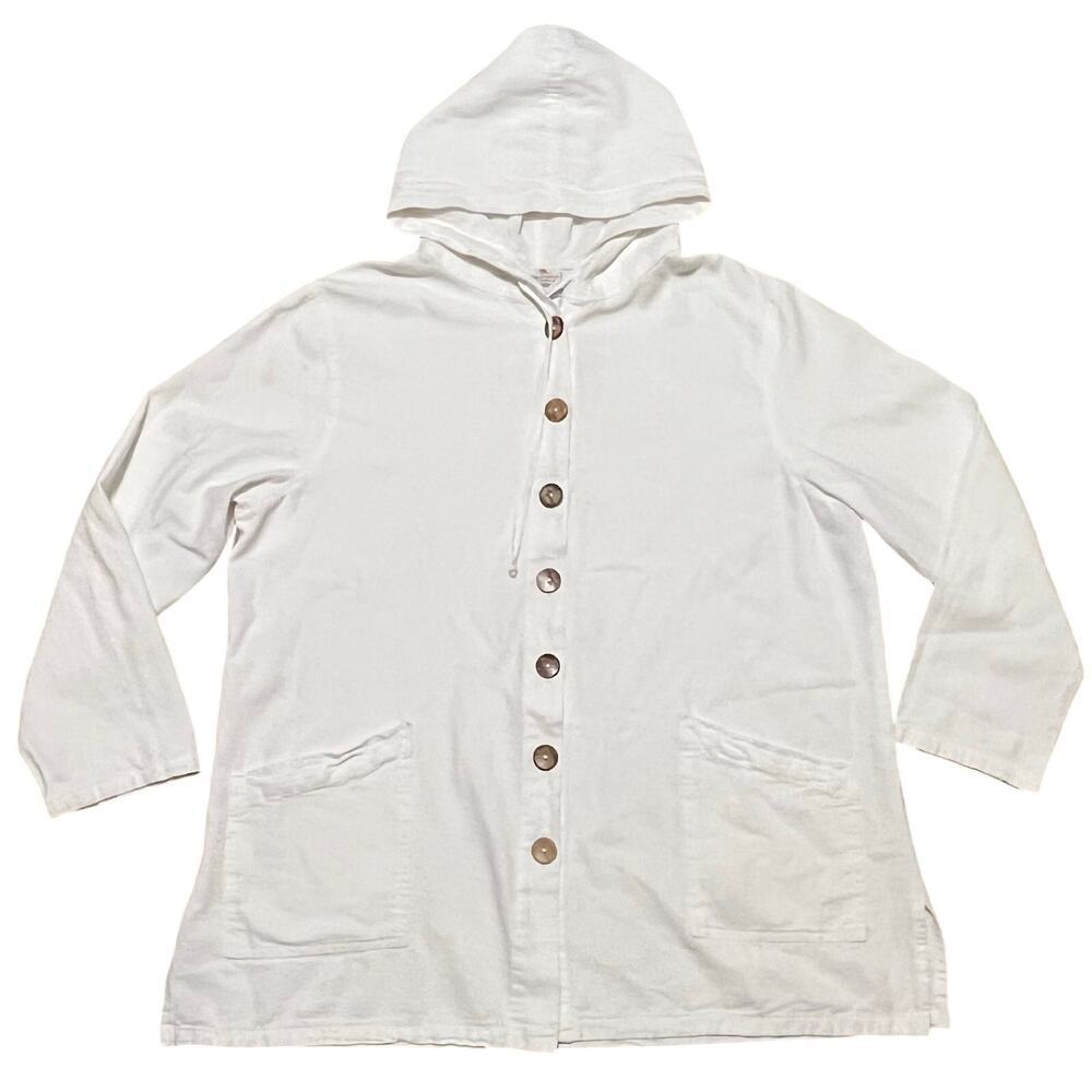 Vtg Sea Breeze Of California Canvas Tunic Hoodie Button Up White XL USA Outdoors